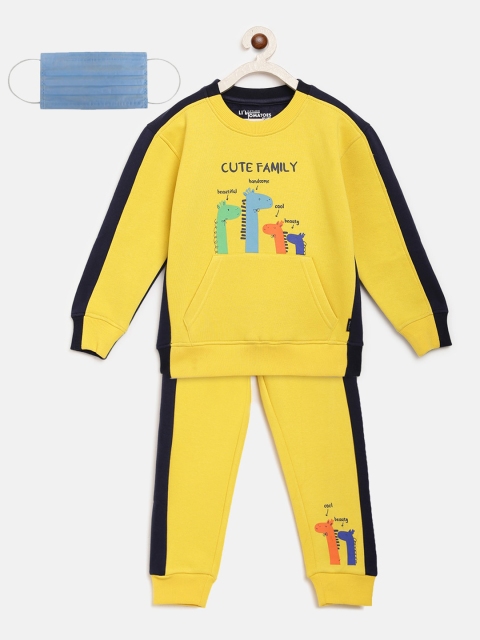 

Lil Tomatoes Boys Yellow & Navy Blue Animal Print Tracksuit