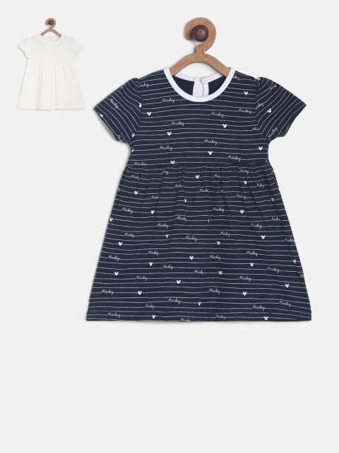 

MINI KLUB Girls Pack of 2 Printed A-Line Dress, Navy blue