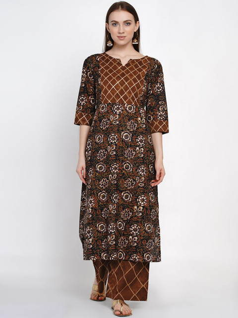 

Yuris Women Brown & Beige Printed Kurta with Palazzos