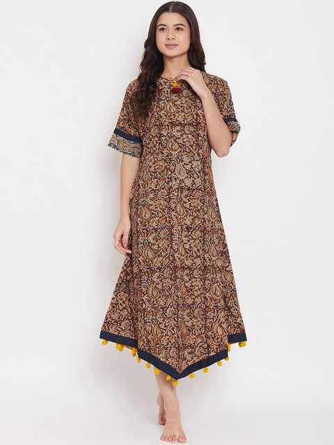 

The Kaftan Company Maroon & Brown Printed Nightdress