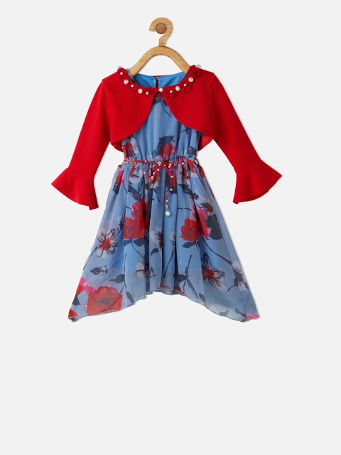 

VITAMINS Girls Blue Printed Fit and Flare Dress