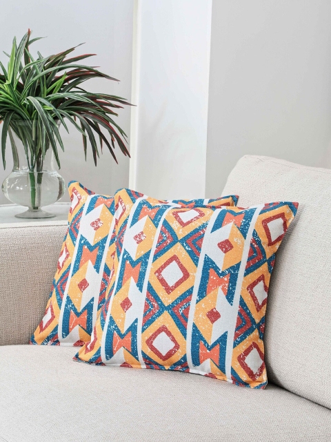

BLUE BOAT Blue & Yellow Set of 2 Geometric Square Cushion Covers