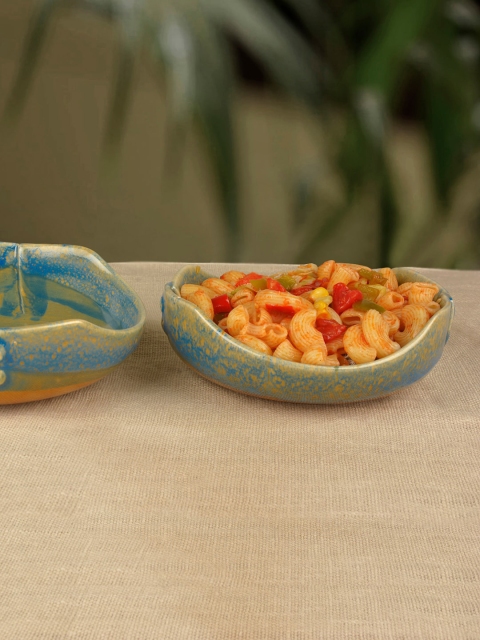 

StyleMyWay Set of 2 Teal Blue & Yellow Hand Glazed Lead Free Ceramic Serving Bowls