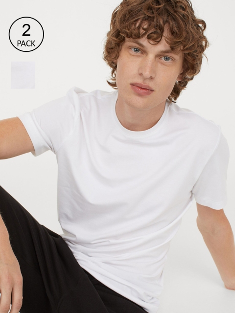 

H&M Men White Solid 2-Pack Thermolite T-shirts