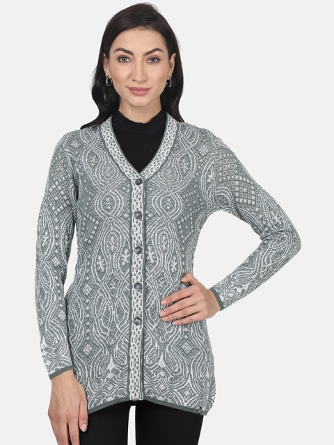 

Monte Carlo Women Grey & White Self Design Cardigan Sweater