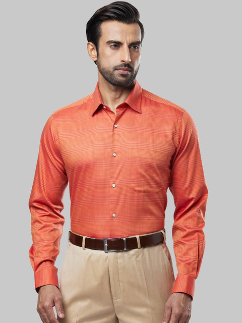 

Raymond Men Orange & Red Regular Fit Checked Formal Shirt
