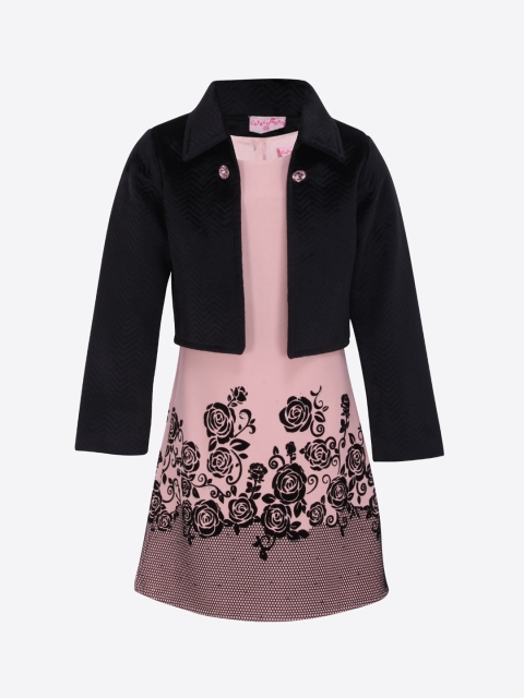 

CUTECUMBER Girls Pink Printed A-Line Dress with Jacket