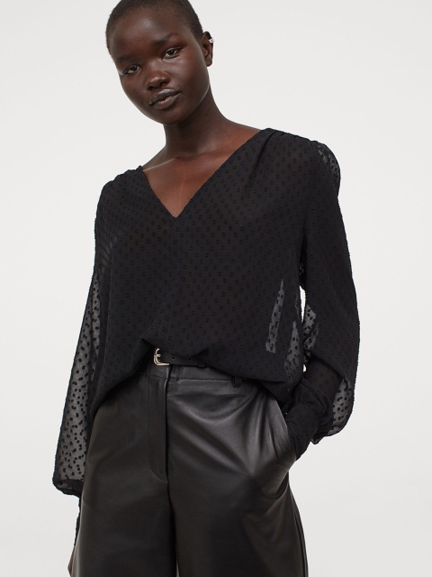 

H&M Women Black Plumeti Chiffon Blouse