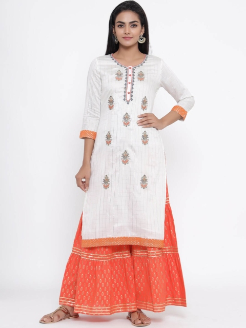 

RANGMAYEE Women White Ethnic Motifs Embroidered Regular Kurta with Sharara