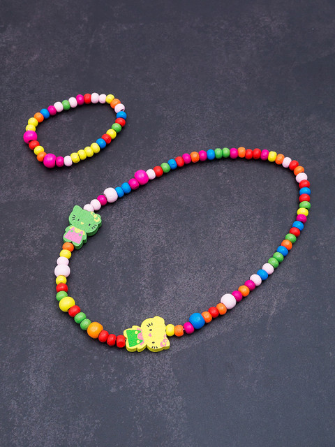 

Golden Peacock Girls Multicolour Wooden Beaded Handmade Jewellery Set, Multi