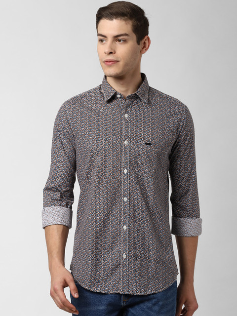 

Peter England Casuals Men Blue & Brown Slim Fit Floral Print Casual Shirt