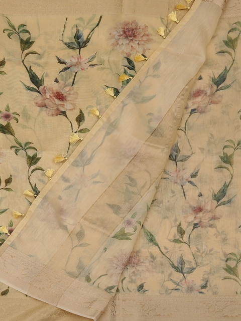 

Pothys Cream-Coloured Floral Print Cotton Blend Saree