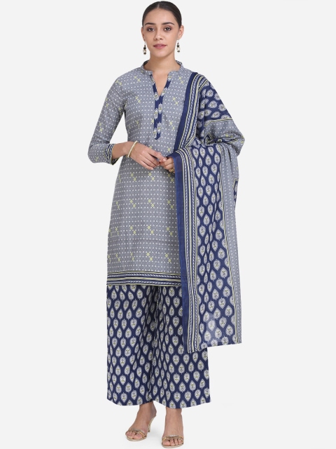 

Ethnic Junction Navy Blue & Off-White Cotton Blend Unstitched Dress Material