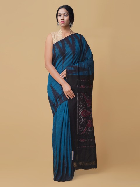 

Unnati Silks Blue & Black Pure Cotton Woven Design Handloom Sambalpuri Saree