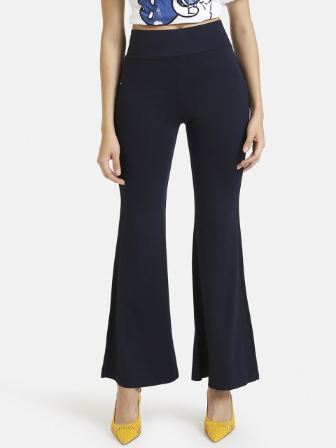

Kazo Women Navy Blue Slim Fit Solid Bootcut Trousers