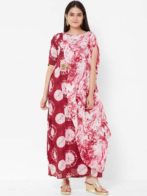 

Vedic Women Pink & White Floral Print A-Line Kurta