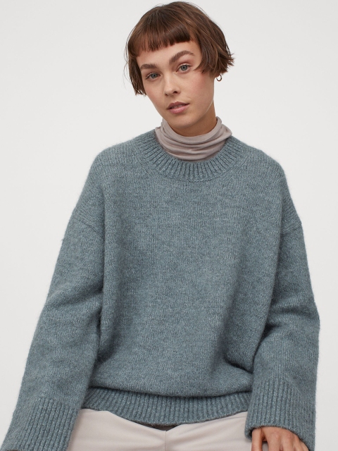

H&M Women Turquoise Blue Solid Wool-Blend Jumper