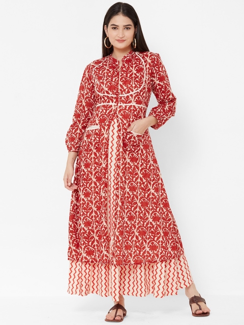 

Vedic Women Maroon Printed Maxi Dress