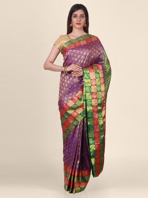 

CLAI WORLD Purple & Green Silk Blend Woven Design Saree