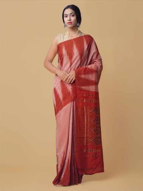 

Unnati Silks Red Pure Cotton Woven Design Handloom Sambalpuri Saree