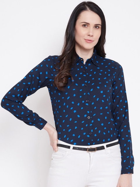 

PURYS Women Navy Blue Smart Regular Fit Printed Casual Shirt