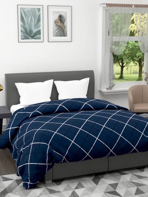 

BIANCA Navy Blue & White Checked AC Room 150 GSM Double Bed Comforter