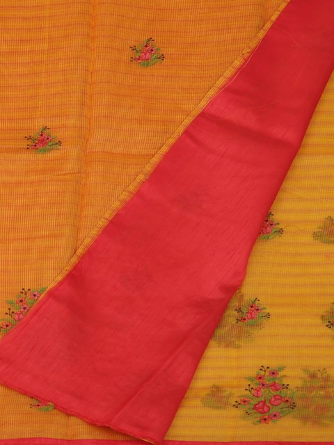 

Pothys Yellow & Red Supernet Embroidered Saree