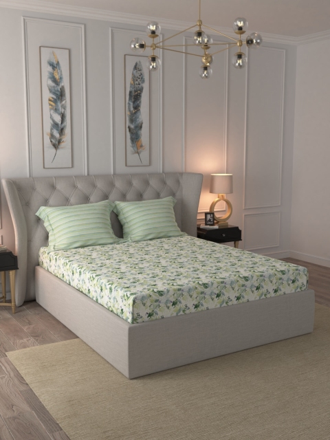 

Trident Green Floral 144 TC Cotton 1 King Bedsheet with 2 Pillow Covers