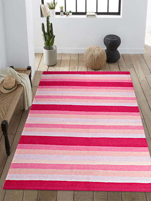 

Saral Home Pink Striped Designer Cotton Rug