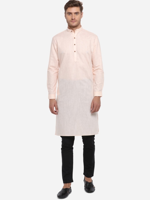 

JADE BLUE Men Peach-Coloured Solid Straight Modi Kurta