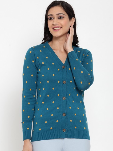 

Kalt Women Teal Blue Printed Cardigan Sweater