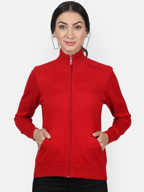 

Monte Carlo Women Red Solid Front-Open Sweater