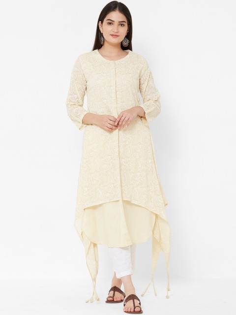 

Vedic Women Beige & White Printed A-Line Kurta