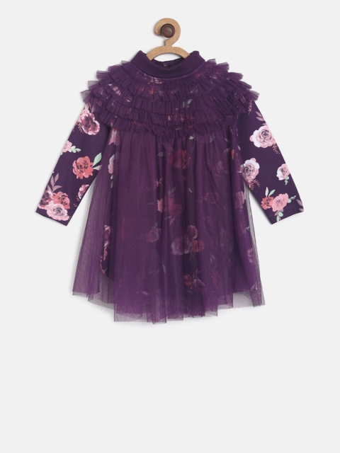 

MINI KLUB Girls Purple Self Design A-Line Dress