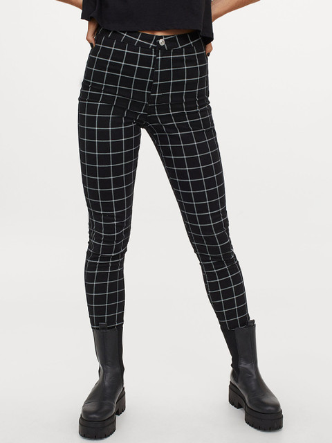 

H&M Women Black & White Checked Stretch Trousers