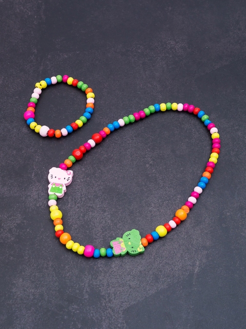 Golden Peacock Multicoloured Handcrafted Wooden Beaded Jewellery Set, Multi