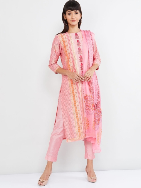 

max Women Pink Floral Printed Regular A-Line Kurta & Trousers With Dupatta
