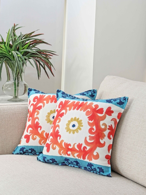 

BLUE BOAT White & Red Set of 2 Abstract Square Cushion Covers