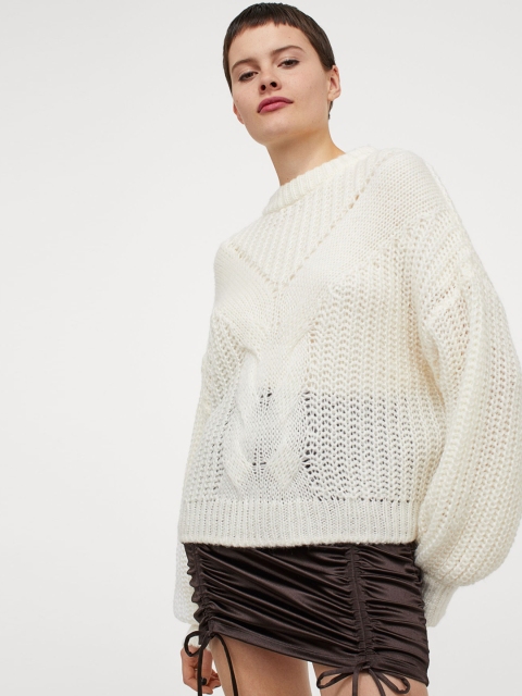 

H&M Women White Solid Cable-Knit Jumper