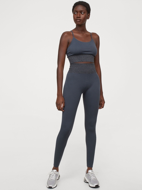 

H&M Women Grey Solid Seamless Sports Tights