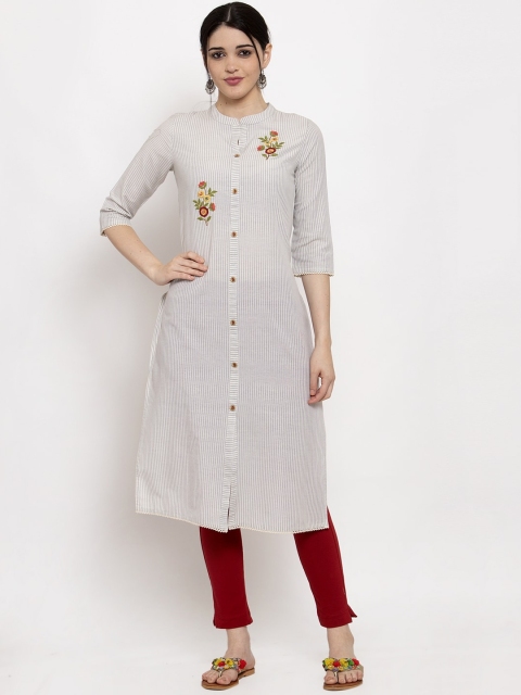 

ANAISA Women White Embroidered Straight Kurta