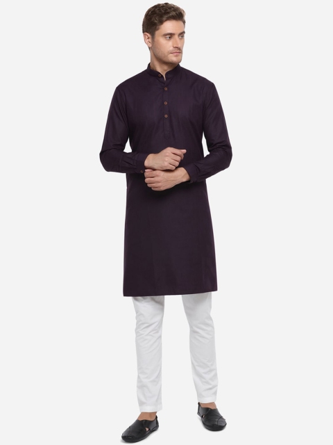 

JADE BLUE Men Purple Solid Straight Modi Kurta