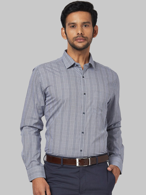 

Park Avenue Men Blue & Grey Regular Fit Checked Formal Shirt