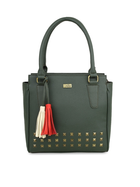 

yelloe Olive Green Embellished Handheld Bag