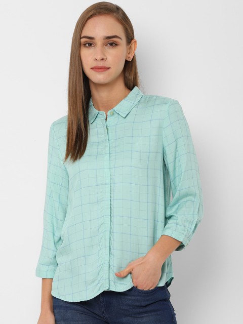 

Allen Solly Woman Women Turquoise Blue Regular Fit Checked Casual Shirt
