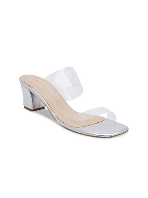 

ERIDANI Women Silver-Toned Solid Block Heels