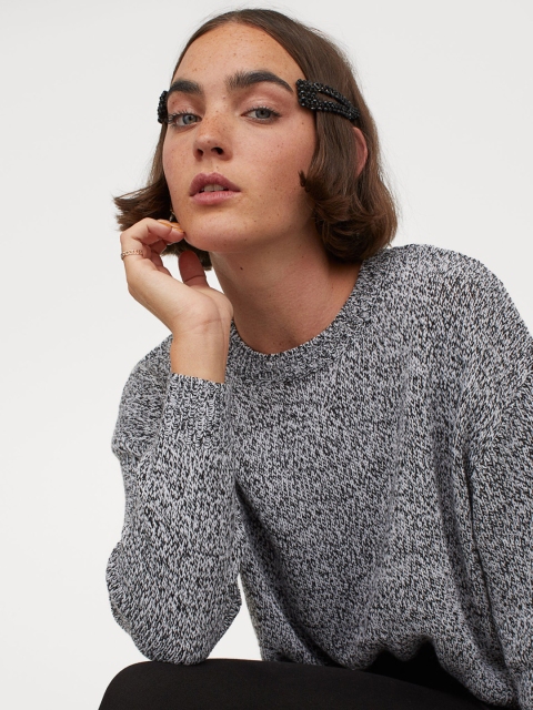 

H&M Women Black & White Knitted Jumper