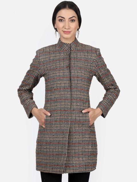 

Monte Carlo Women Brown & Maroon Checked Trench Coat