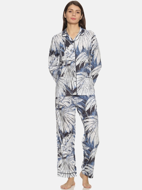 

Bene Kleed Women White & Blue Printed Night Suit