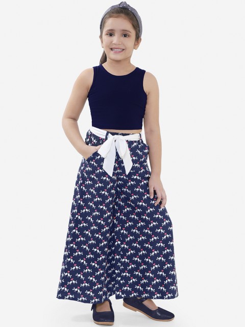 

naughty ninos Girls Navy Blue & White Solid Top with Palazzos